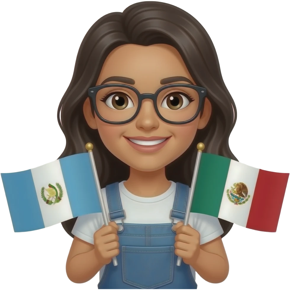 A Hispanic girl with glasses  holding a half Guatemala flag and half Mexican Flag emoji