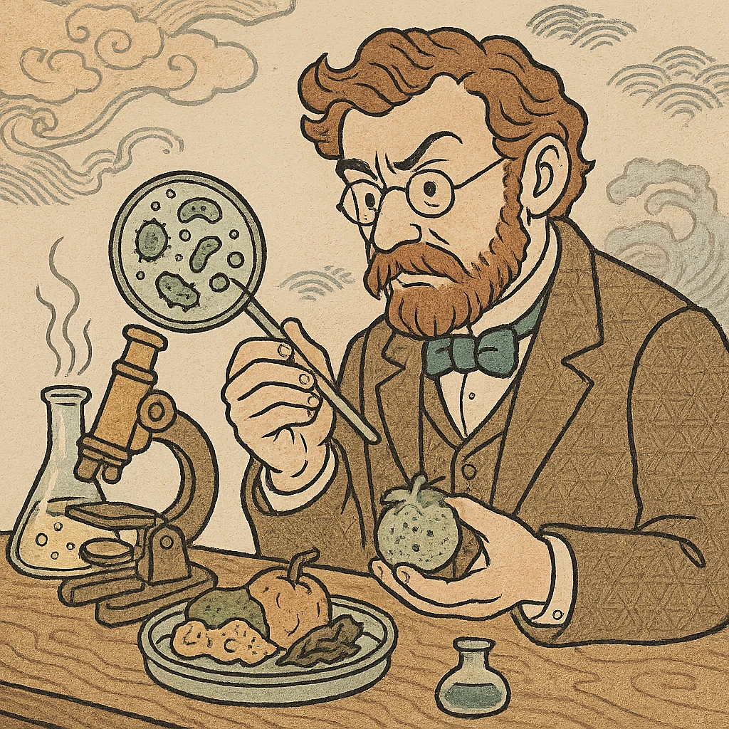 a victorian scientist carrying out an experiment with rotting food and bacteria emoji