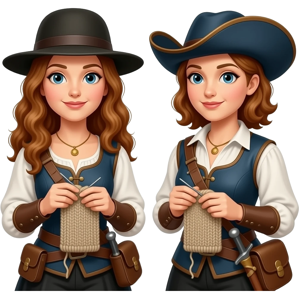 weibliche Musketiere mit Häkelnadeln und Wolle emoji