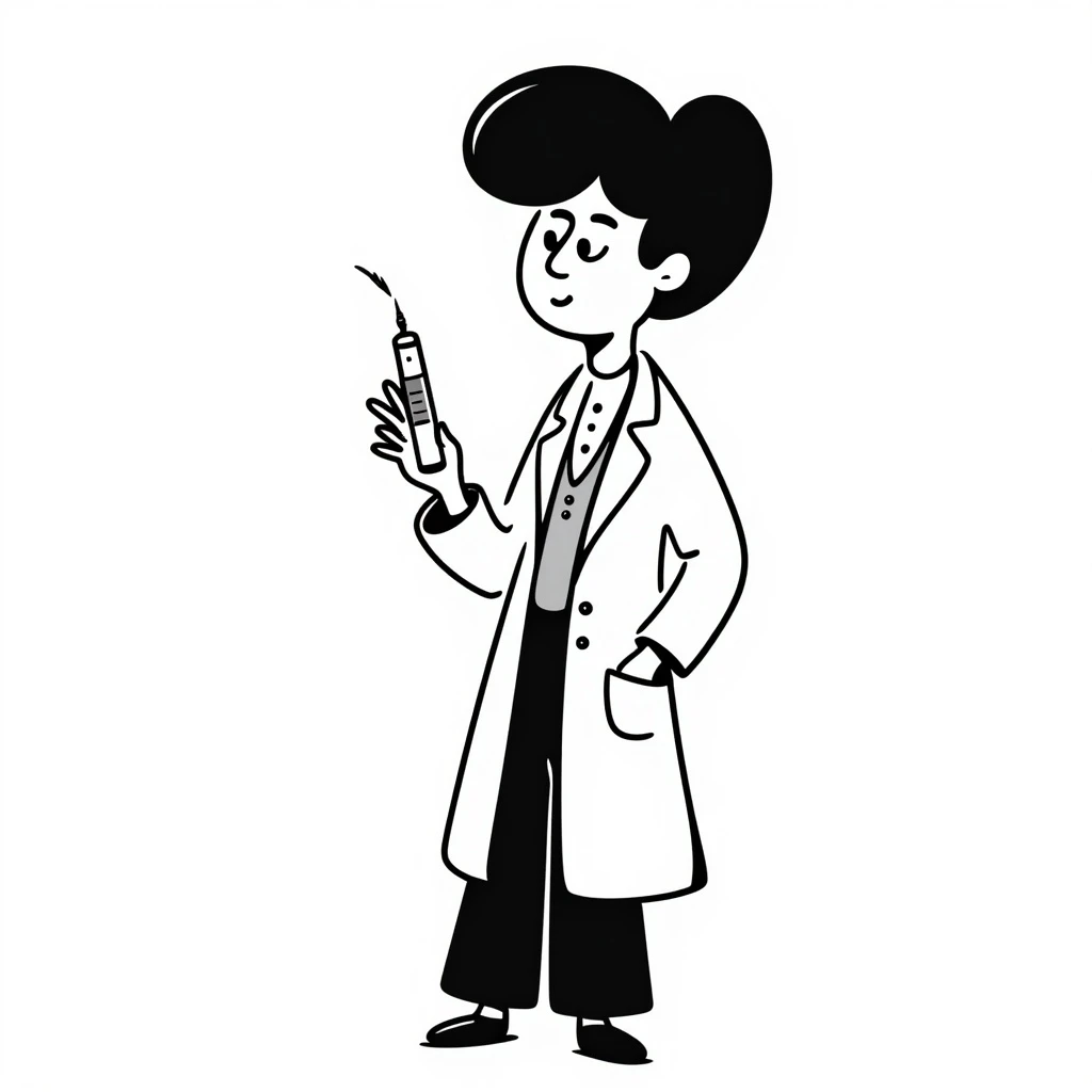 A caring looking victorian doctor holding a vaccination emoji