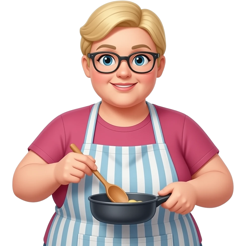 blondie  some overweight woman cooking, glasses, wooden spoon, buzz cut emoji