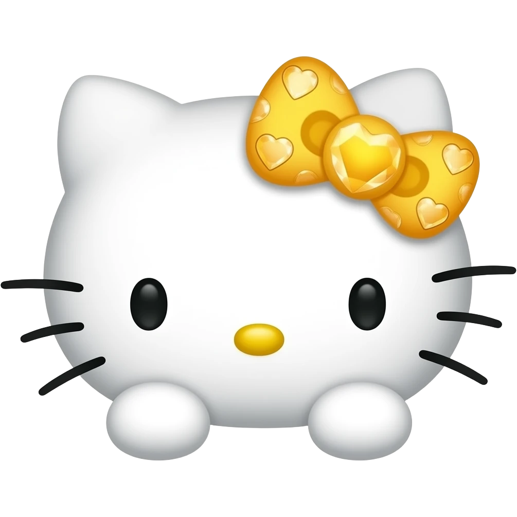 hello kitty head with two front paws and a yellow bow with small heart shaped diamonds on it emoji