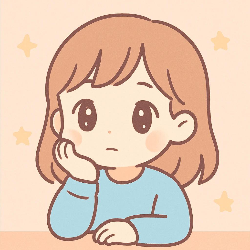 chica aburrida pensando, estilo anime suave, fondo pastel emoji
