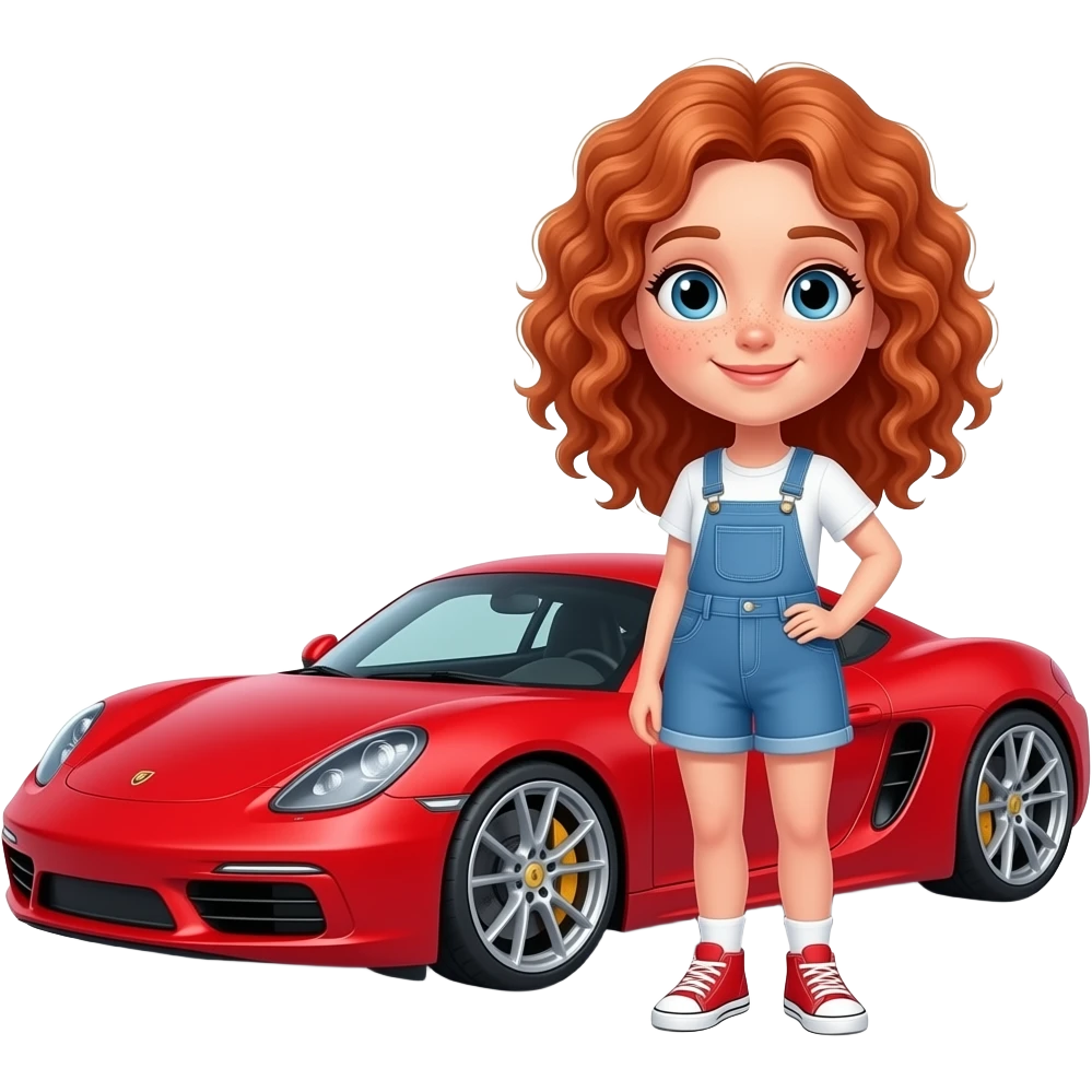 Fille rousse bouclés tâches de rousseur Automobile emoji
