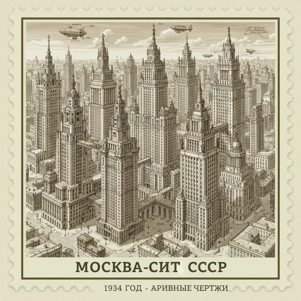 Ампир-Небоскребы Москва-Сити, в СССР 1934 год. Очень плотная застройка. Архивные чертежи

Стилизуй изображение под марку как на фото emoji