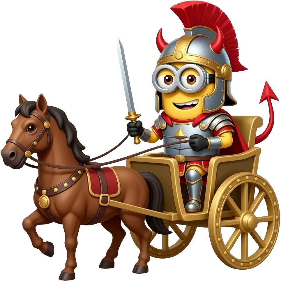 minion devil in roman armor on a roman chariot emoji
