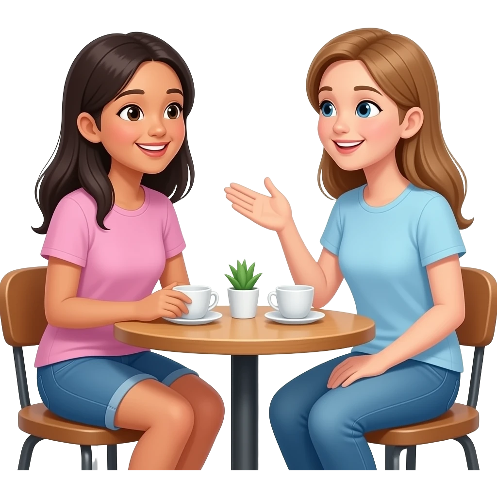 asian and european girl with english conversation emoji