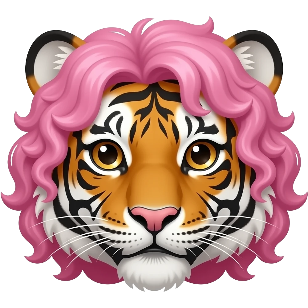 tiger with pink curly hair face and earrings emoji