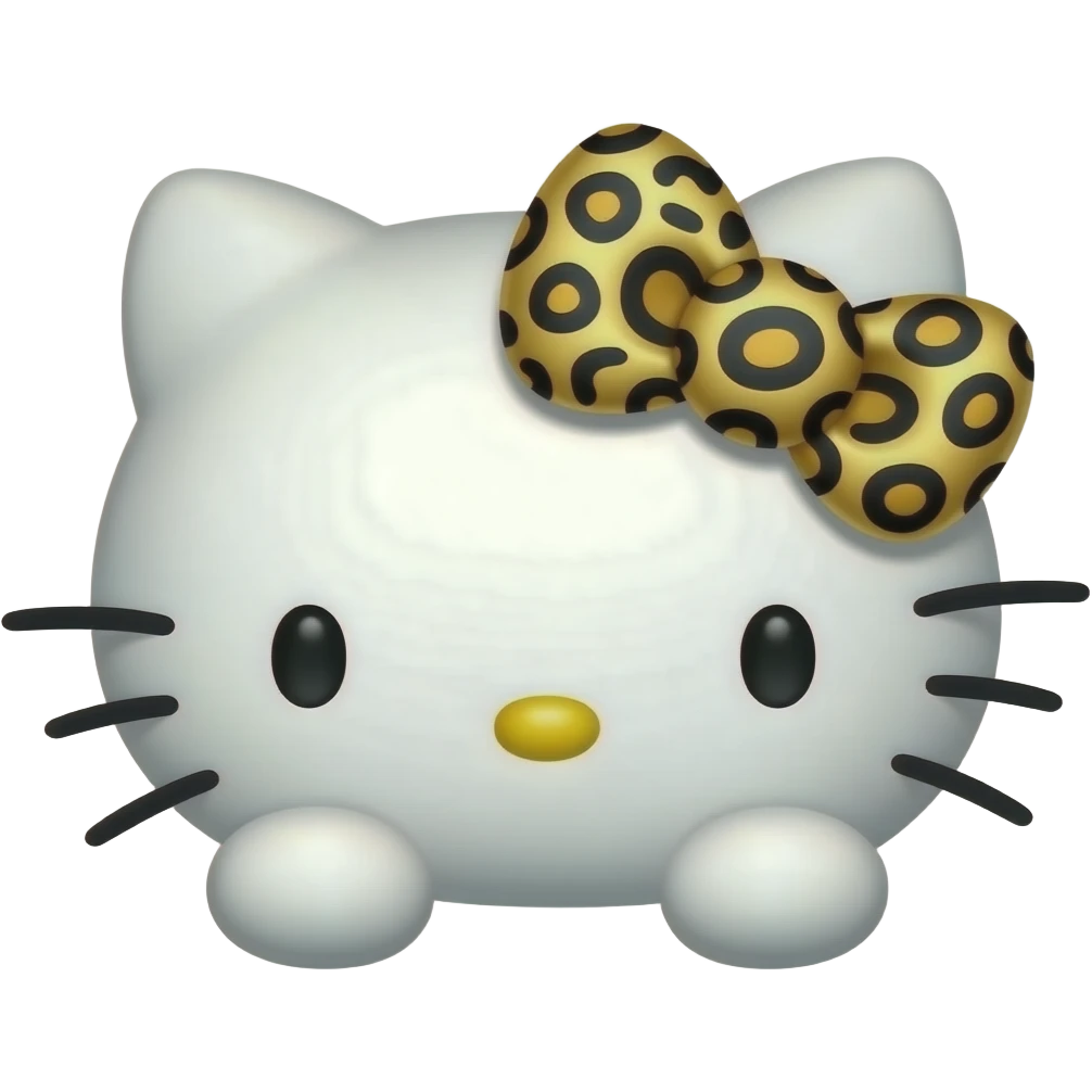 Hello Kitty head with two front paws and a gold bow with black cheetah print emoji