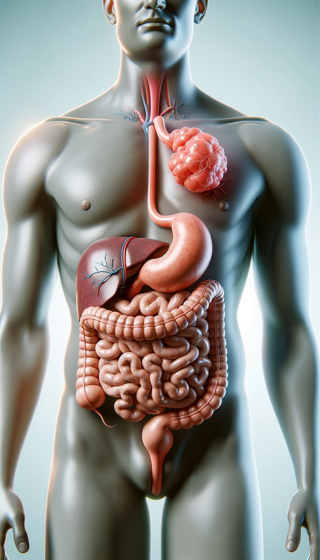 cistifellea umana anatomica realistica e intestino sono collegati nel dolore, sfondo chiaro emoji