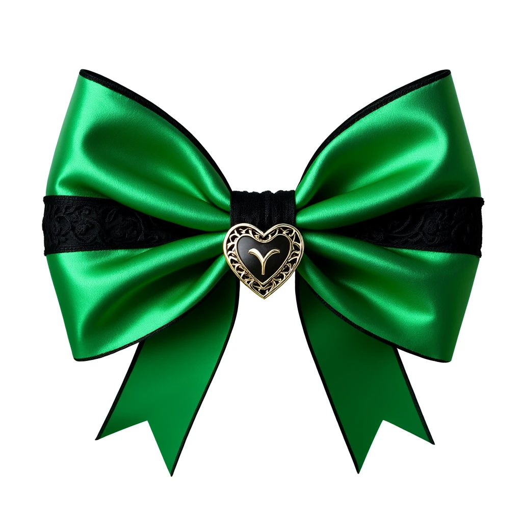 green gothic bow with black lace trim and heart charm, remove background' emoji
