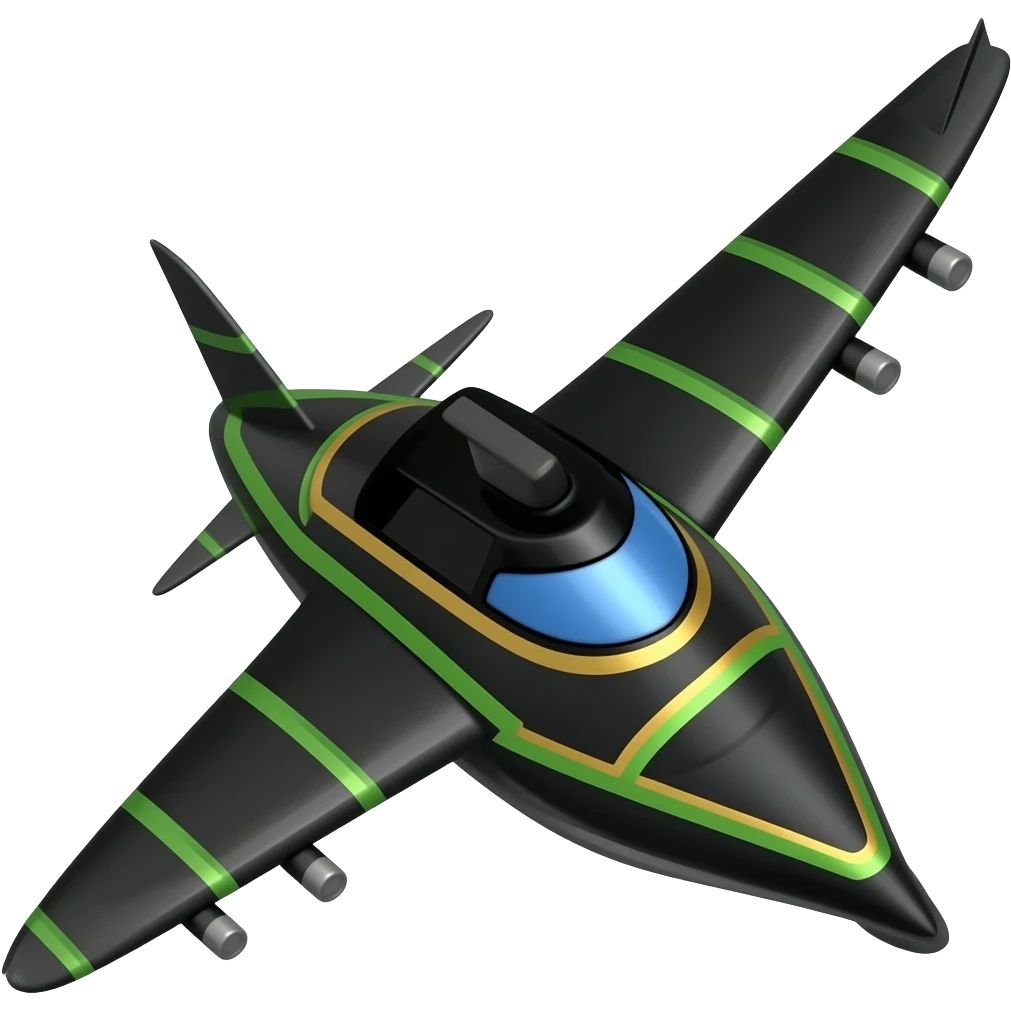 Green and gold lines black flying ship very long black wings emoji