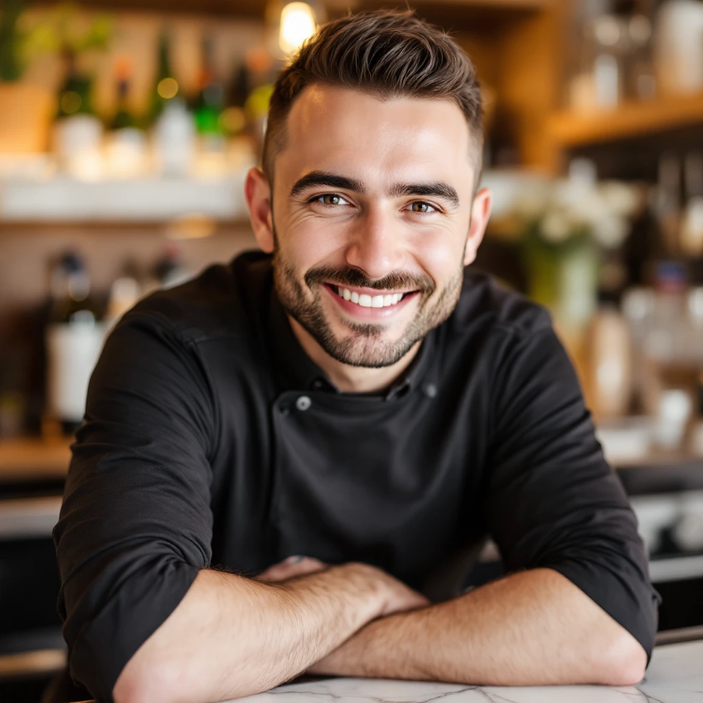 photo d'une barman souriante, professionnelle emoji