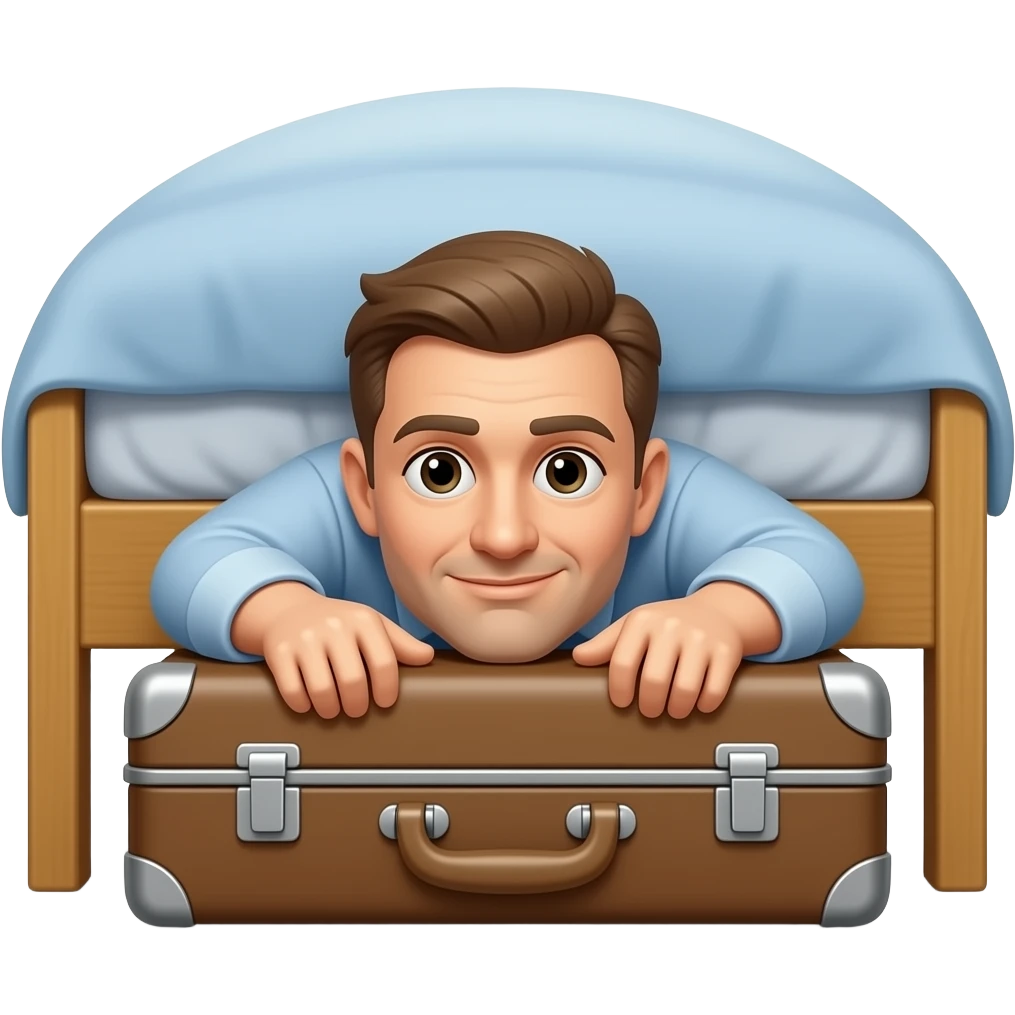 Homme qui cache sa Valise sous un lit emoji