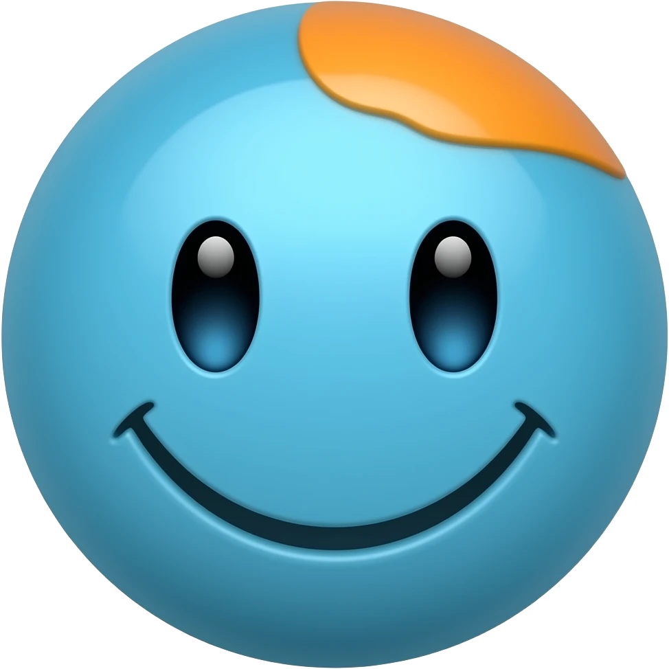 Classic smiley, but blue, and small patch of orange hair at the top emoji
