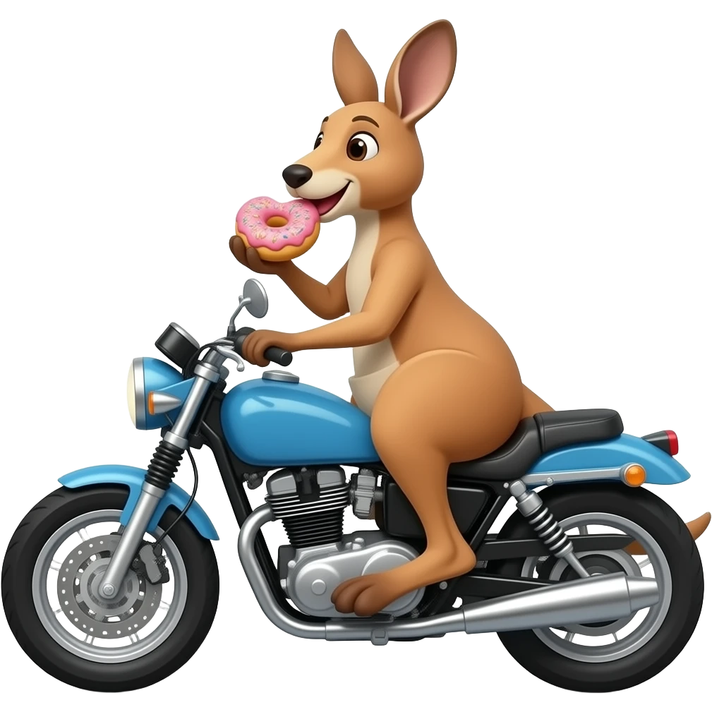 kangaroo riding a motorcycle eating a donut emoji