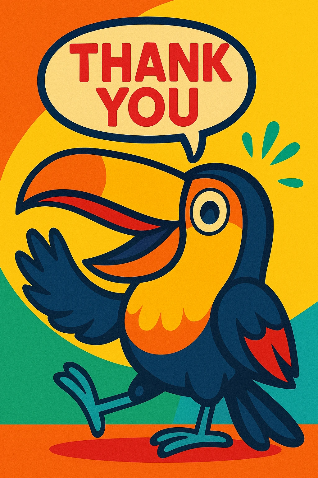 full color happy toucan saying 'thank you', vibrant and cheerful, expressive features emoji