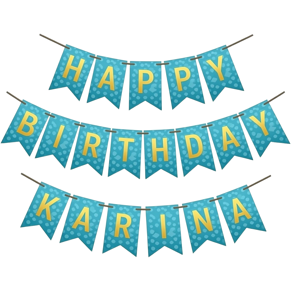 blue yellow Party banners (“Happy Birthday Karina") inspired by Barbie colour palette emoji
