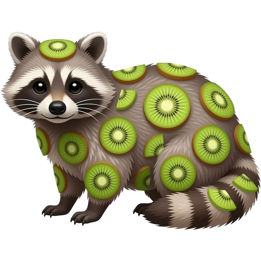 A racoon in kiwi and it body covered with one kiwi emoji