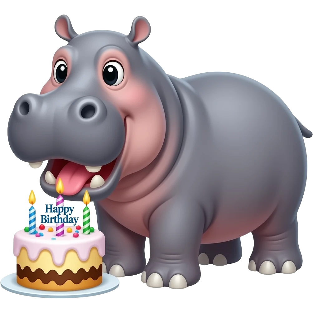 hippo eating its birthday cake  happy birthday hippo emoji