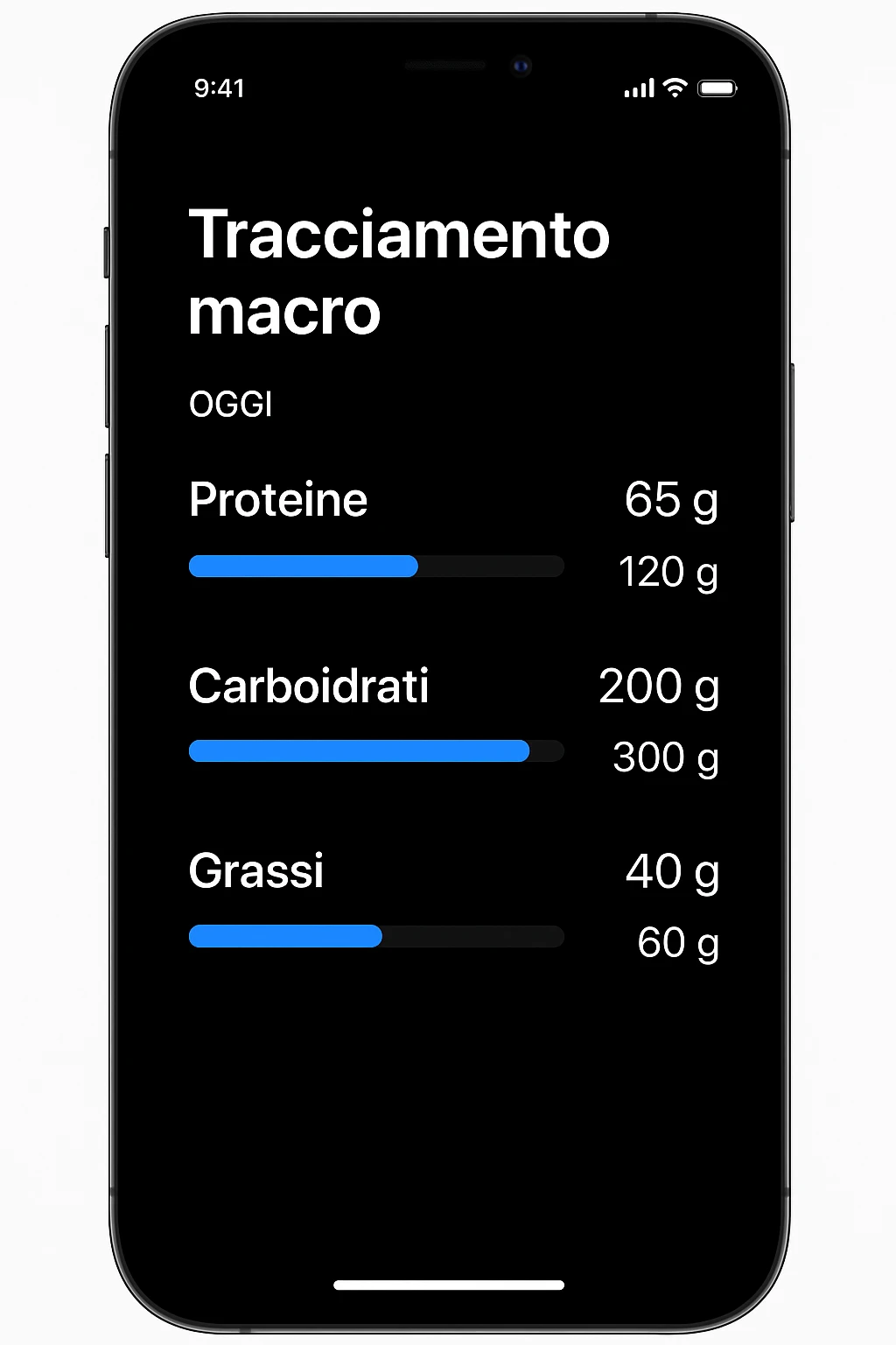 Tracking di macros alimentari su iphone in italiano emoji