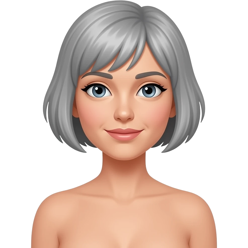 Grey very short hair woman with nude boobs emoji