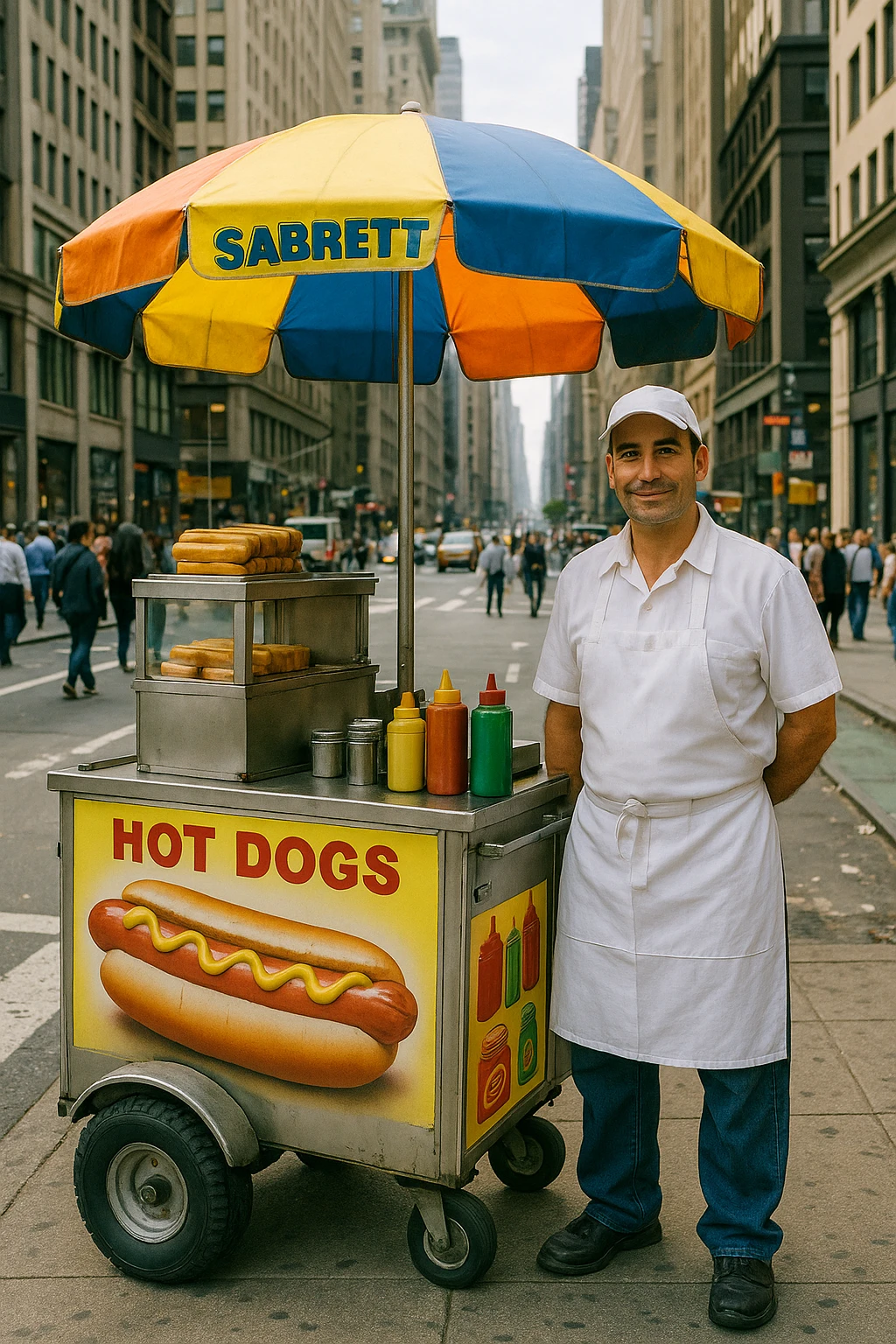 hotdog seller in New York with cart emoji