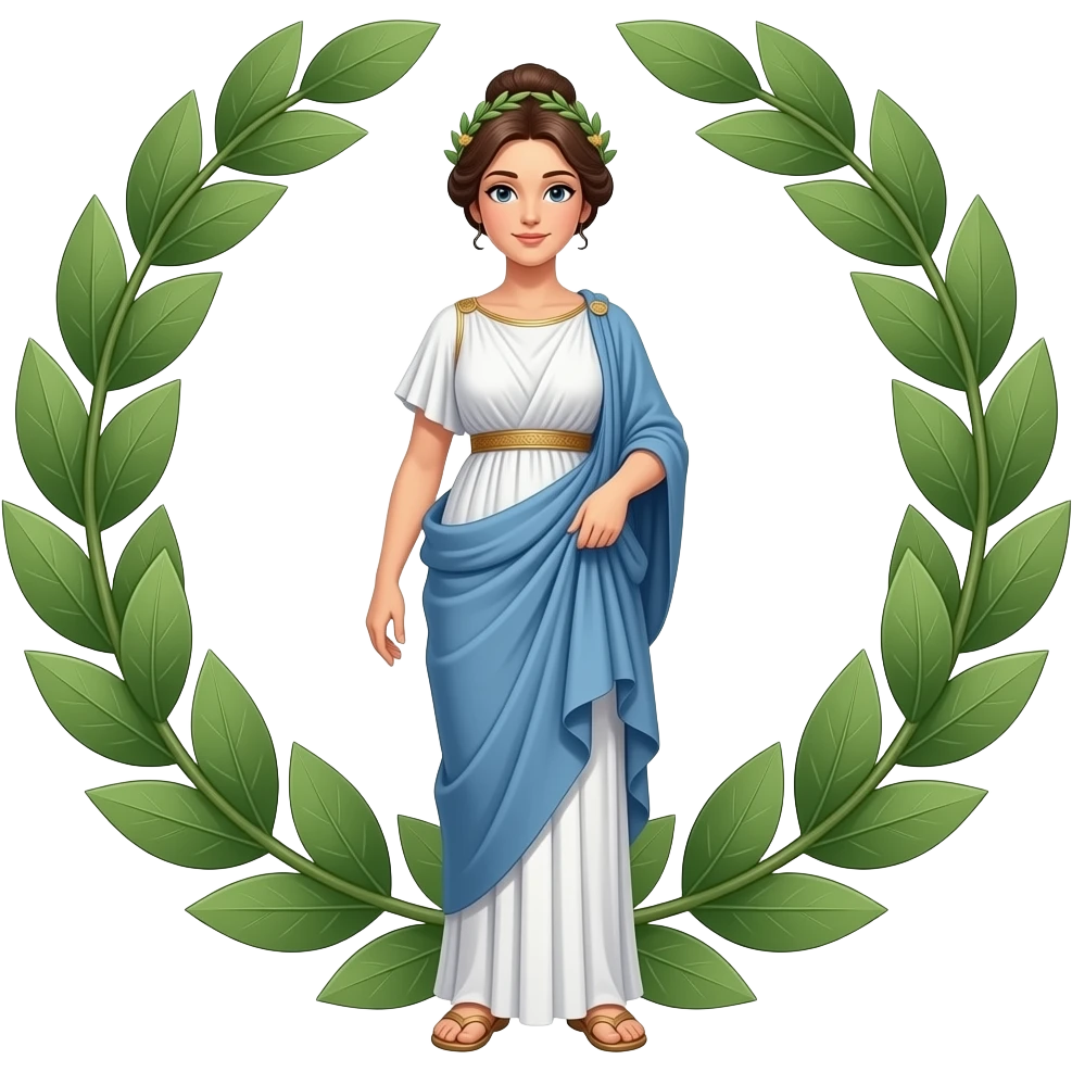 Mujer grecia antigua, cuerpo completo, corona de laurel emoji