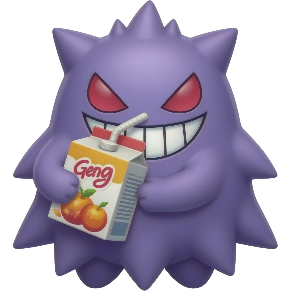 Cute cartoon Gengar drinking juice box emoji