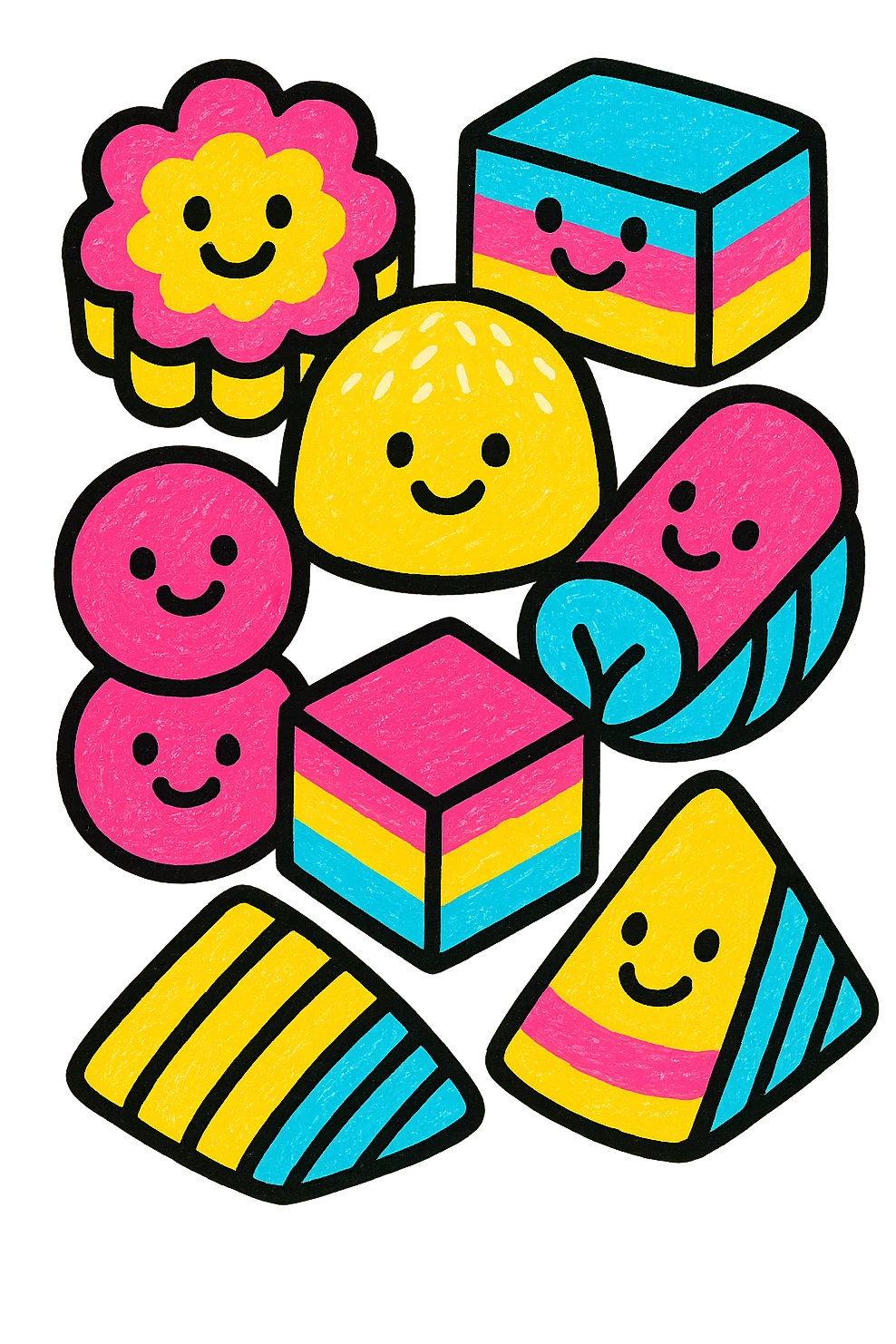 vibrant, colorful, cute Malay kueh, bite-sized traditional Southeast Asian desserts, no text emoji