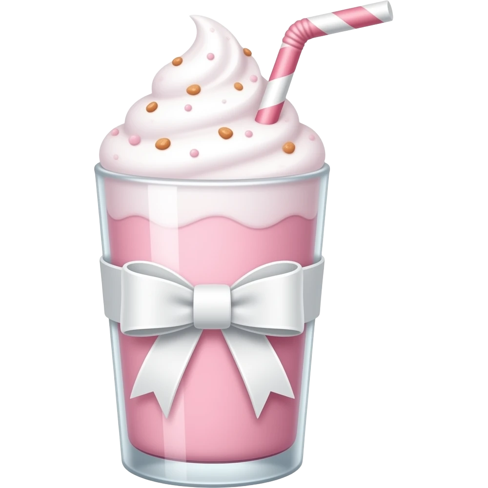 Milkshake rosa claro com uma fita branca no copo emoji