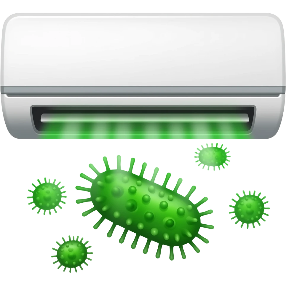 air-conditioner with green toxic air and microbe emoji