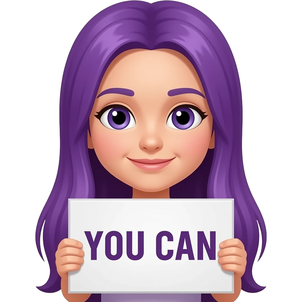 girl with long purple hair with a YOU CAN sign emoji