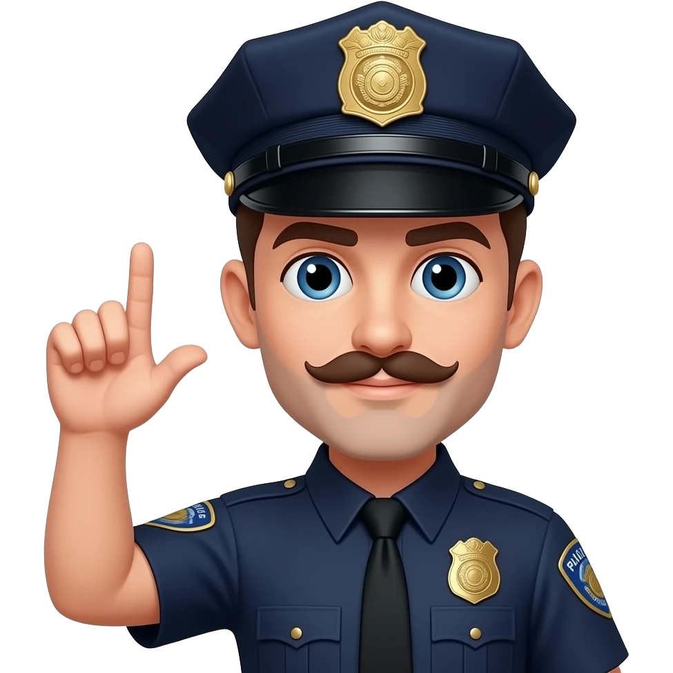 I want a gay white his right hand raised whit a black cap of a police men  and a mustache emoji