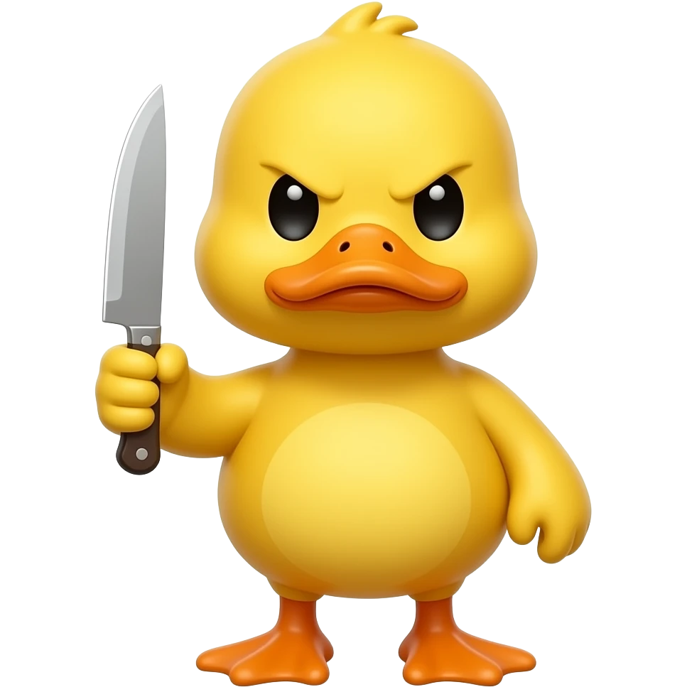 a yellow duck with a knife - it's serious and not happy emoji