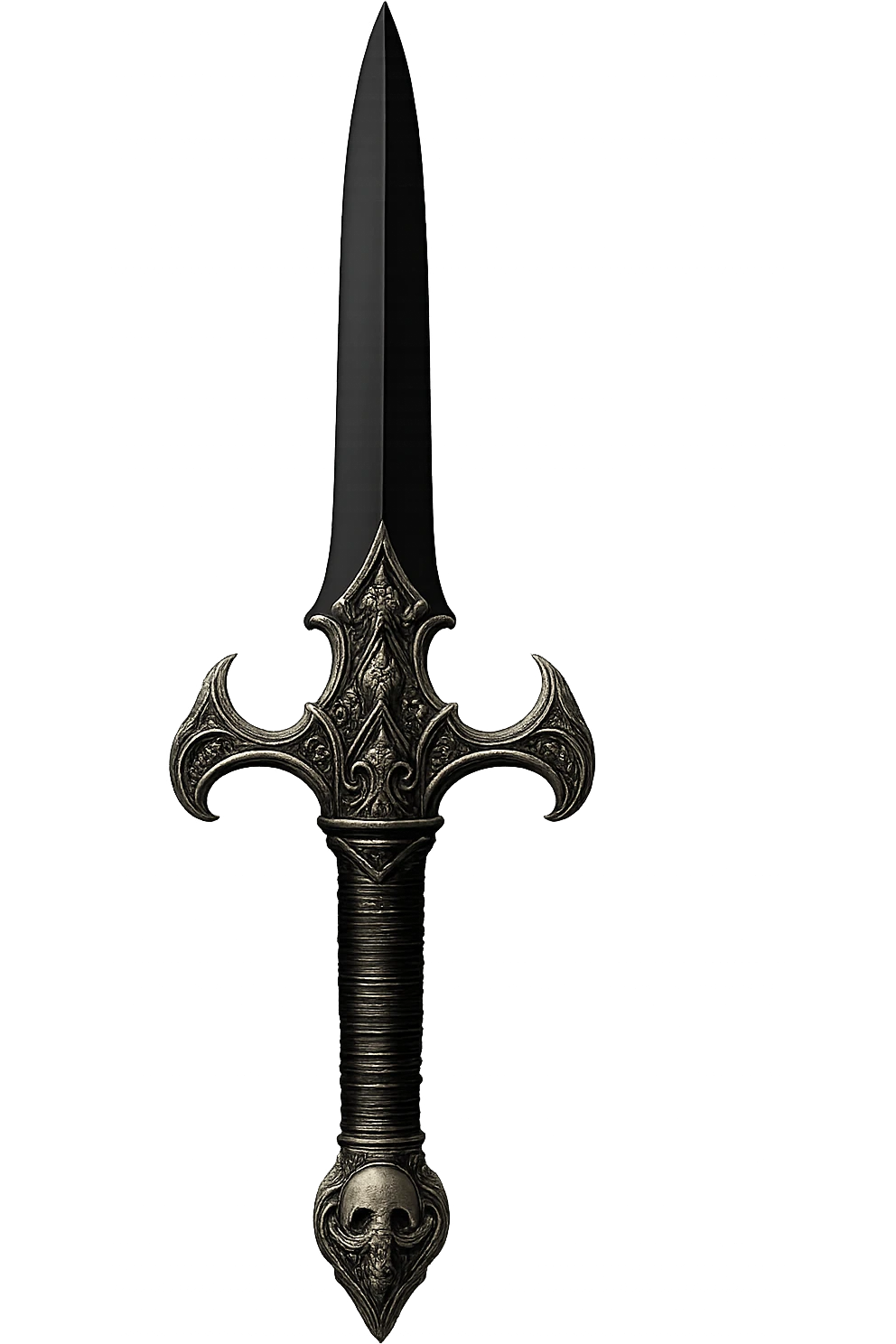 gothic dagger, black blade with silver details, no background emoji