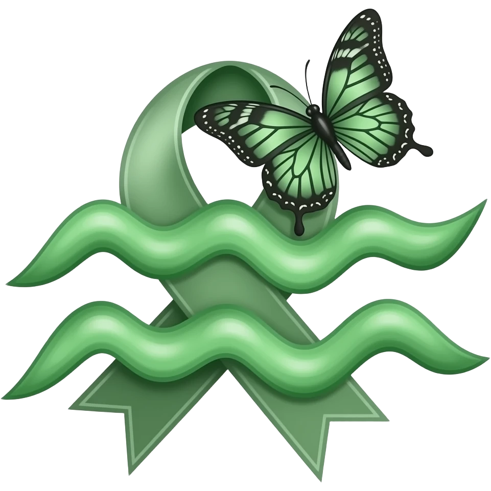 Green mental health ribbon butterfly tattoo Ideas adhered to an Aquarius emoji