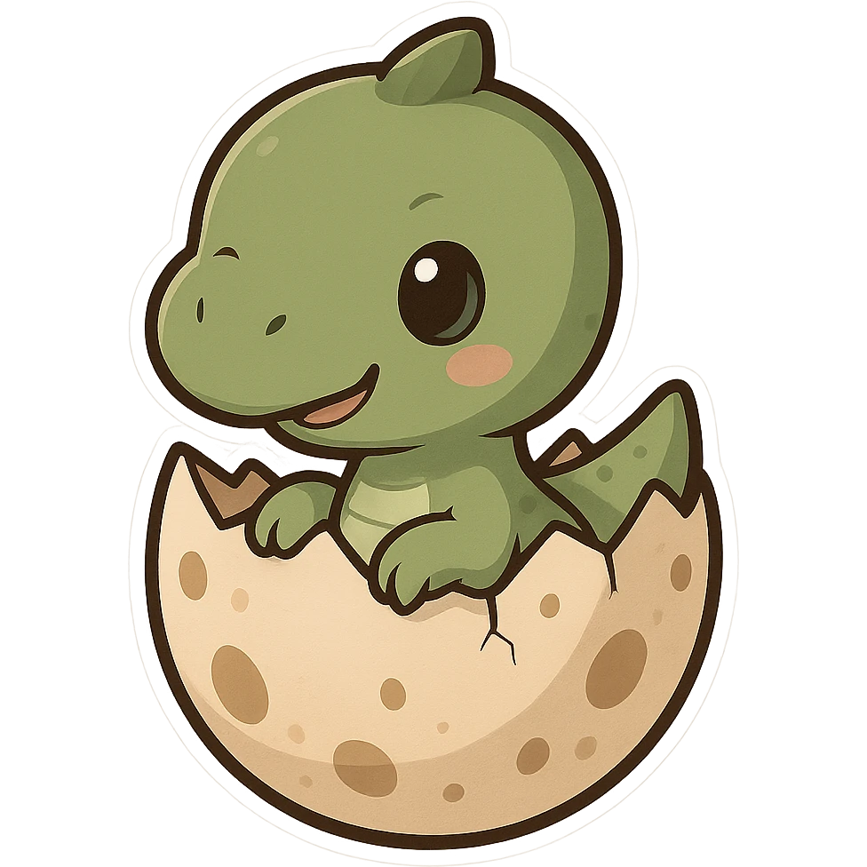 一颗恐龙蛋，蛋里有个恐龙宝宝探出头来 emoji