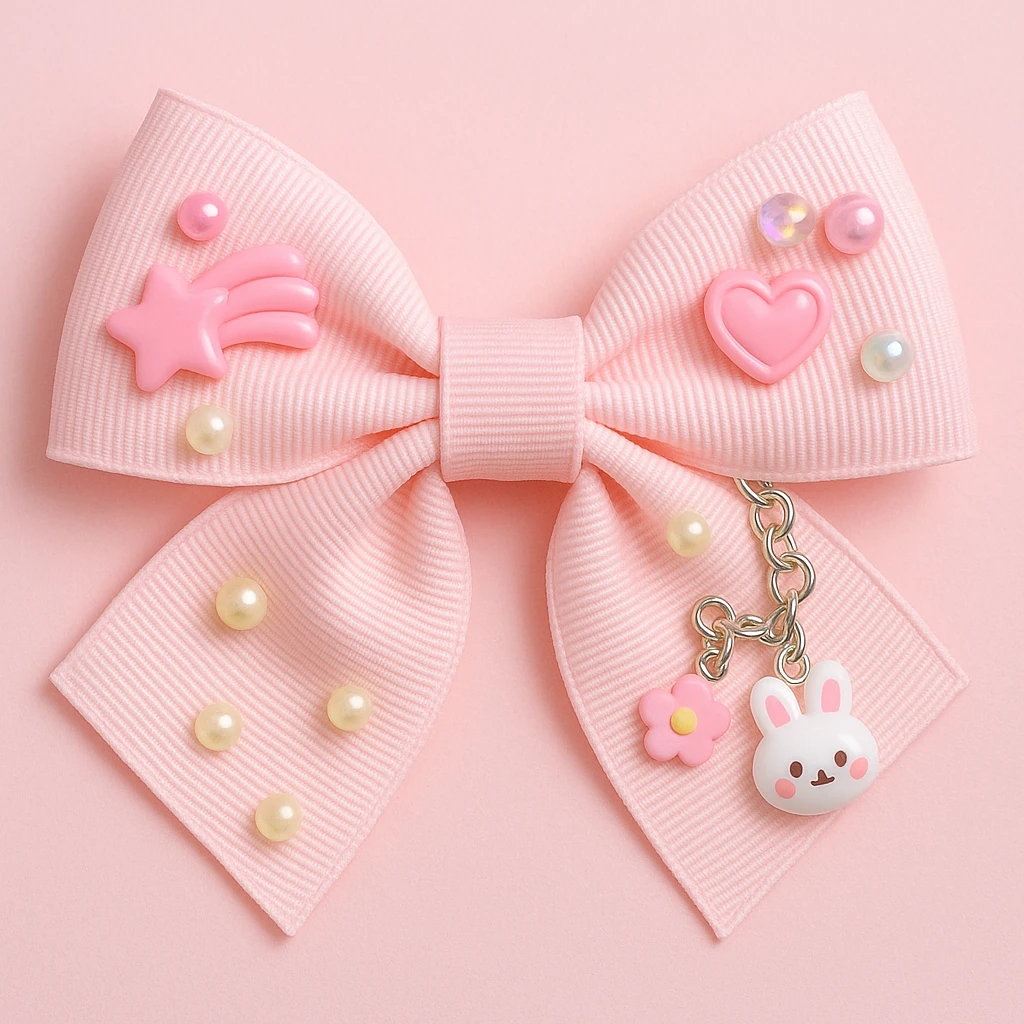 kpop bow with tiny charms and beads, cute and trendy emoji