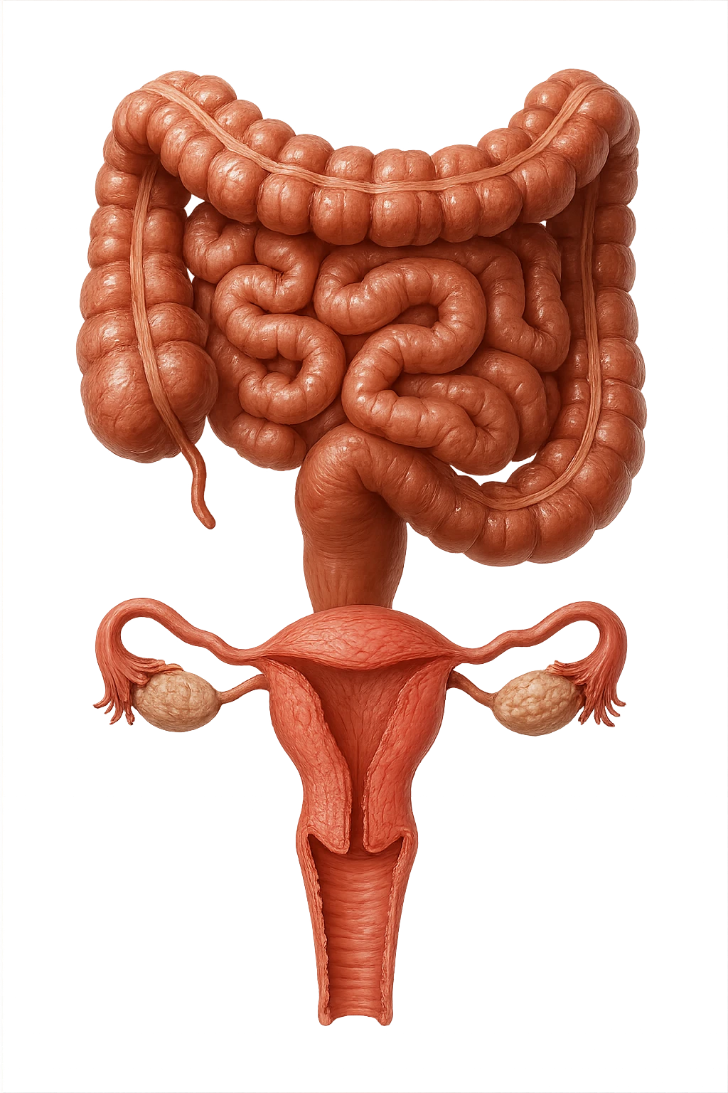 INTESTINO E UTERO UMANI REALISTICI SONO COLLEGATI VERTICALMENTE, IPERREALISTICO 4K emoji
