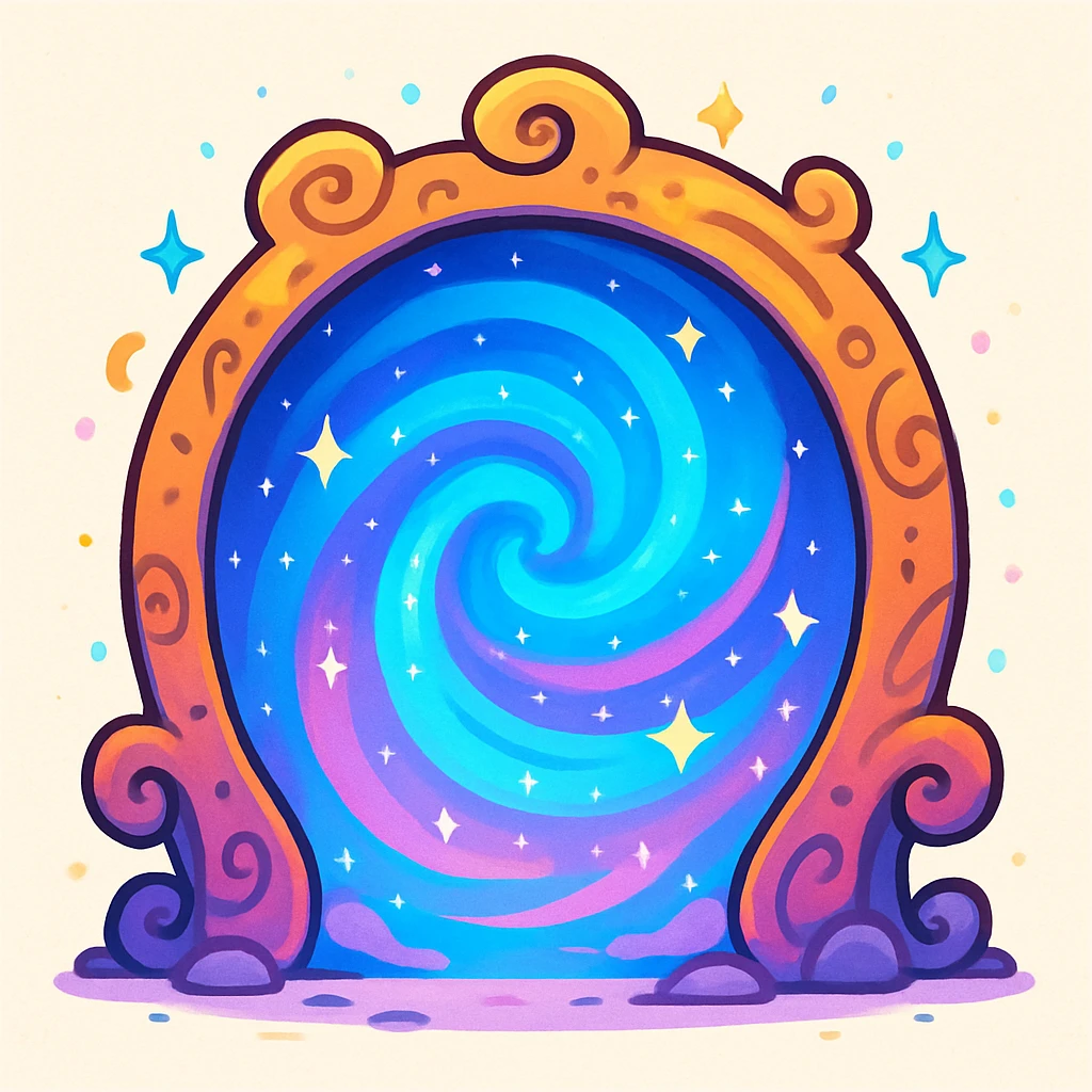 a cartoon-style portal, bright colors, playful and whimsical emoji