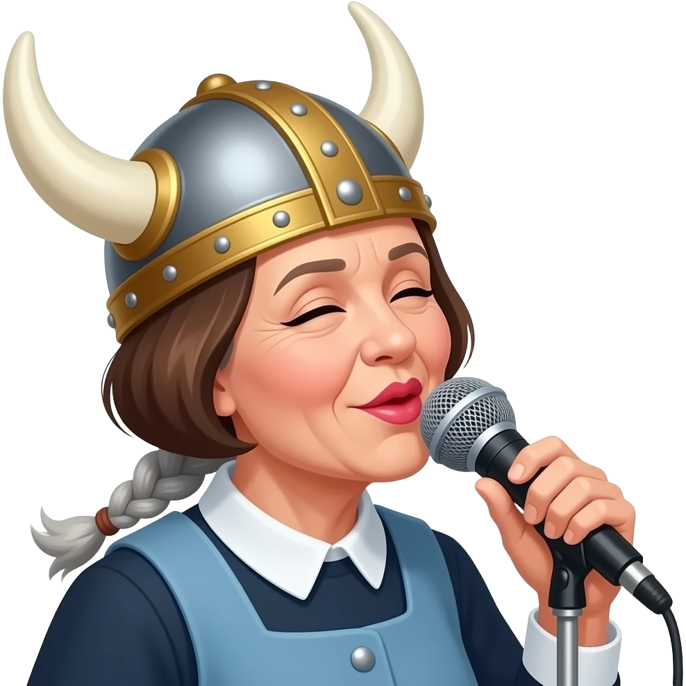 Viking helmet opera gray braids old woman french kissing shortest hair brunette granny woman nurse emoji