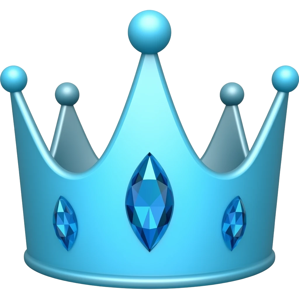 can you make a simple completely bright sky blue crown emoji with three blue diamond gemstones on the front emoji