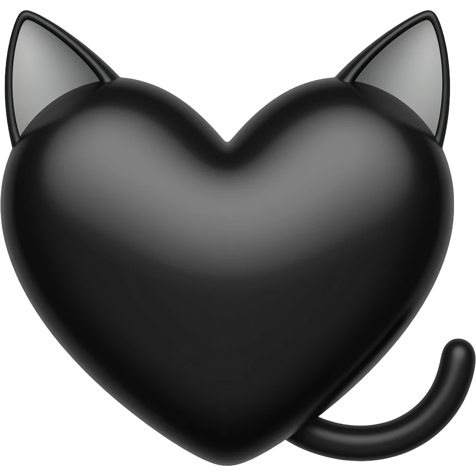black cat ears, black cat tail, black fur heart, no cat, just a heart with cat ears and a tail emoji