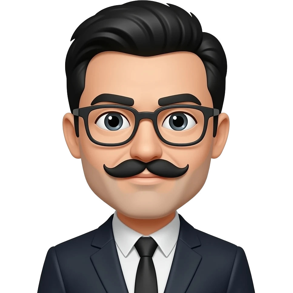 Black hair glasses mustache ugly face emoji