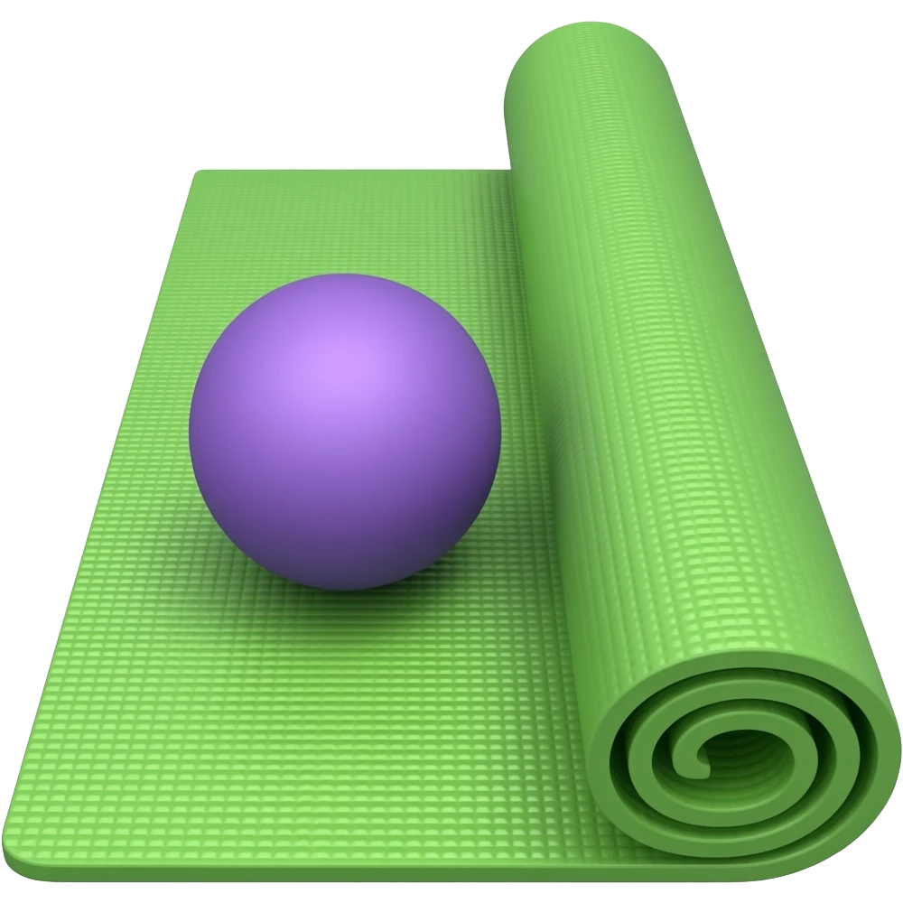 green pilates mat with purple small soft ball emoji