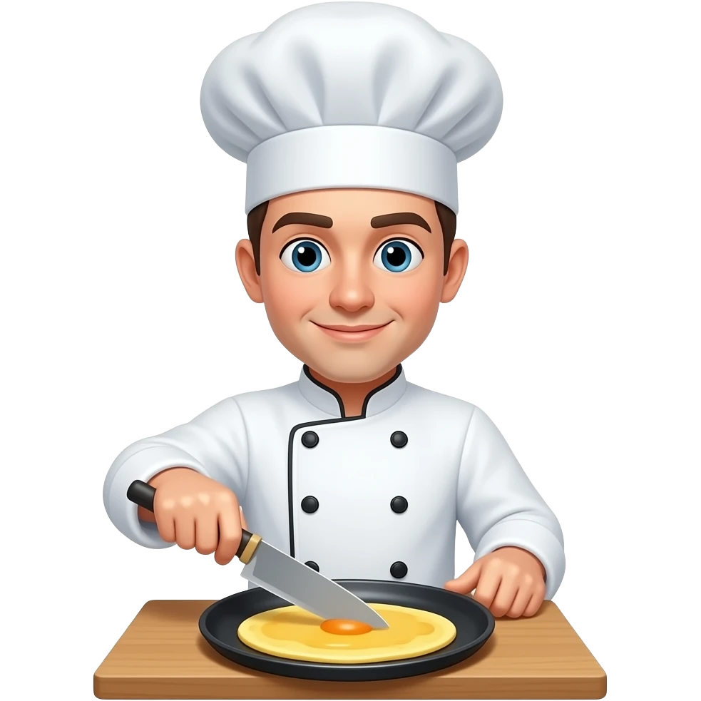 chef Making Omelette closeup, bust size front facing emoji