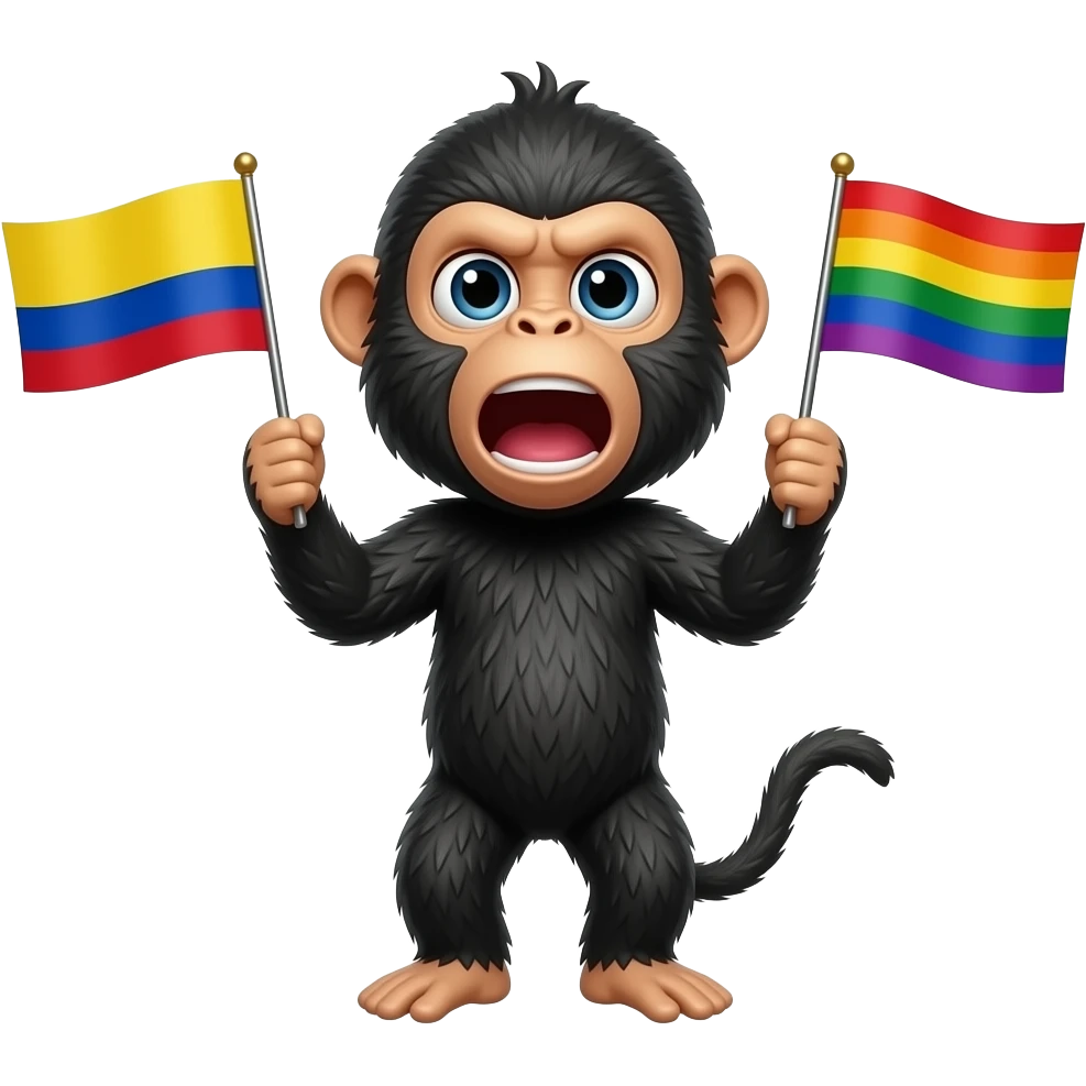 Simio negro gritando con bandera de 🇨🇴 y 🏳️‍🌈 emoji