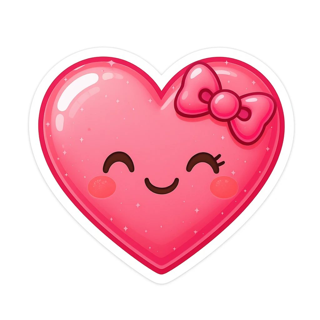 emo heart emoji, cute and shiny, with a bow accent, no background emoji