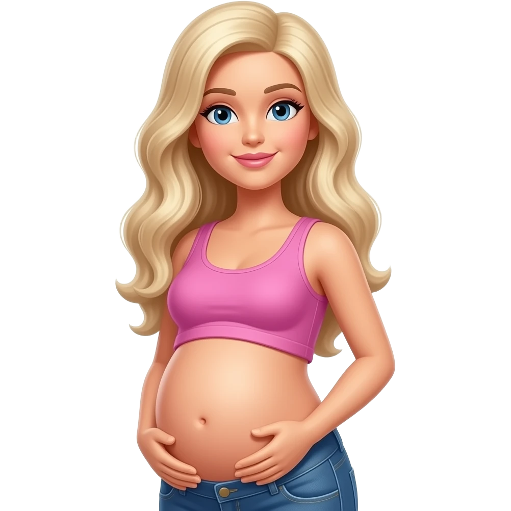 Uma barbie gravida  de pé  de cropt emoji